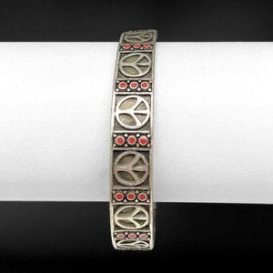 Lucky Brand Peace Sign Red Enamel Bangle Bracelet